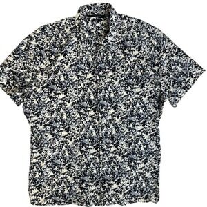 Perry Ellis Mens Shirt Sz XXL Blue Splatter Academia Preppy Quiet Luxury Classic